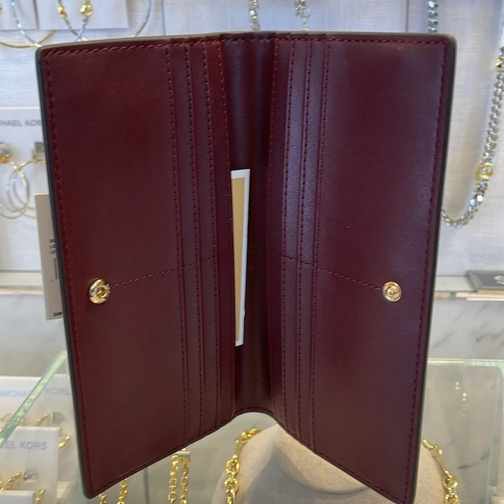 Michael Kors Reed Large Bifold Pebbled Leather Snap Wallet Card Case  Oxblood